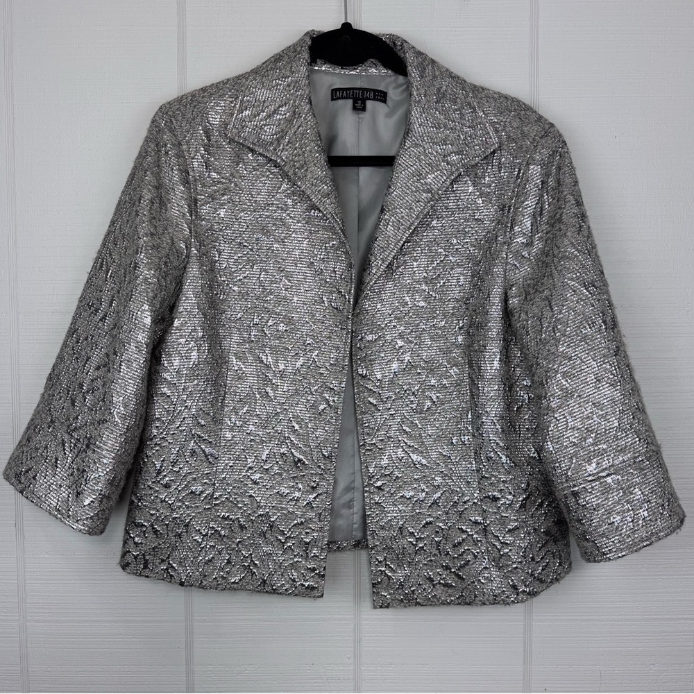 Lafayette 148 New York Silver Metallic Textured Blazer
